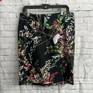 Talbots Gray Floral Skirt 98% Cotton‎ Womans Size 14 petite